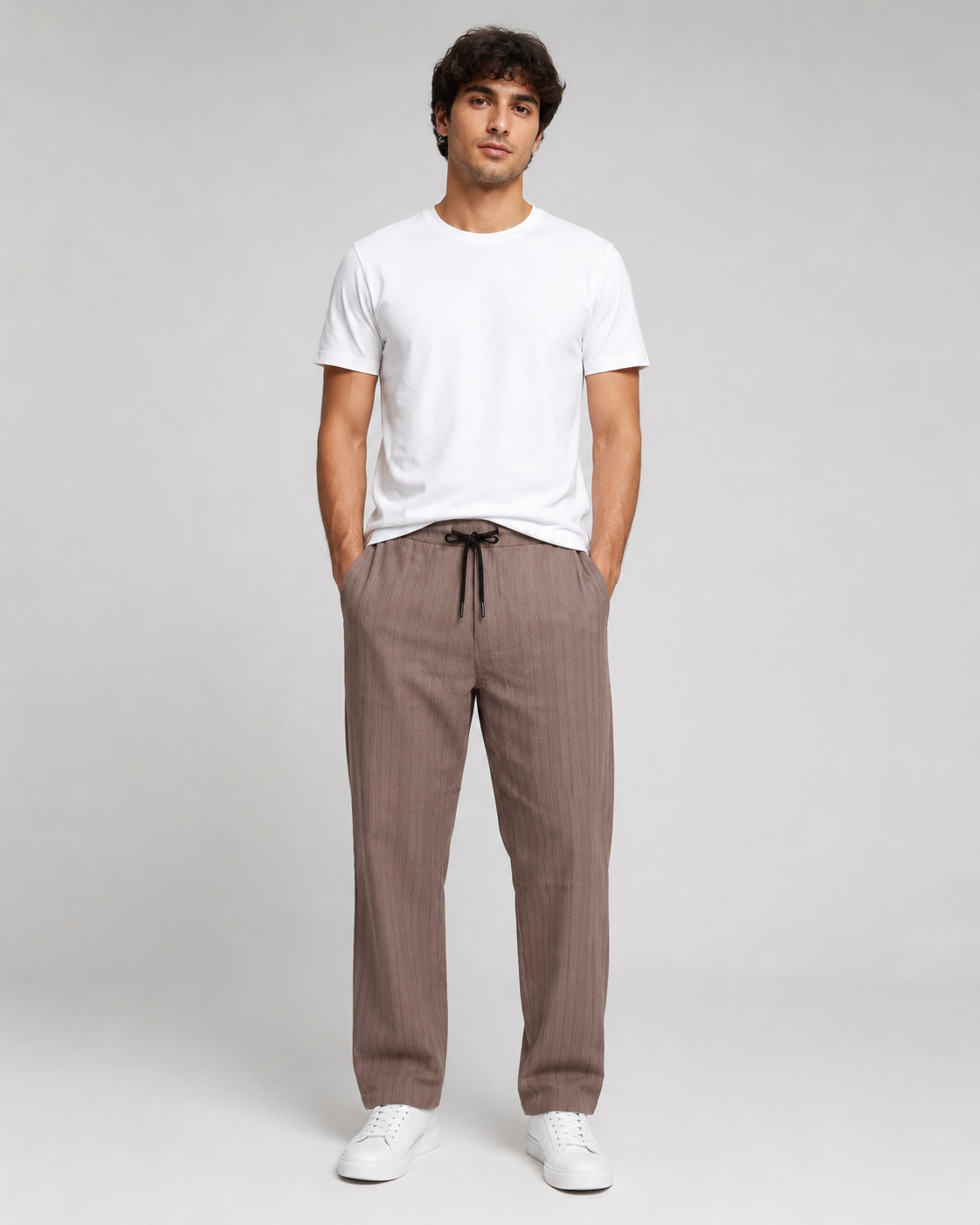 Brown Relaxed-Fit Linen Casual Track Pants