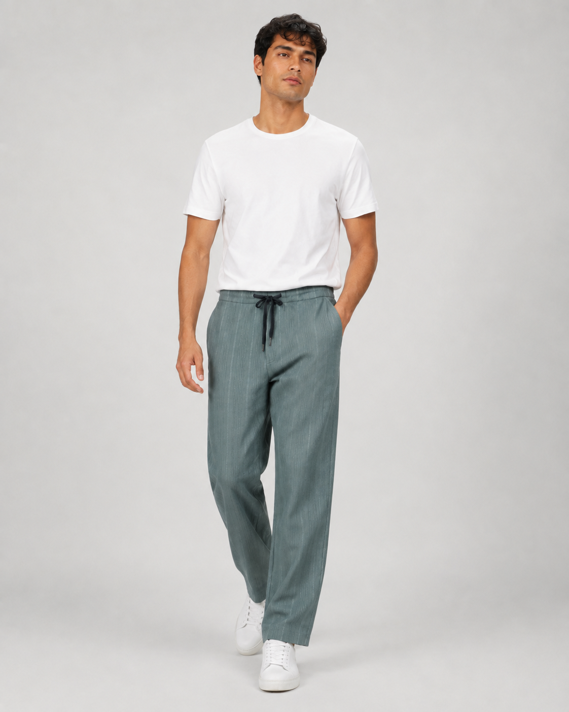 Green Relaxed-Fit Linen Casual Track Pants