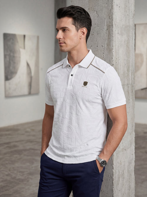 Bonnaty Geometric Textured Knit Polo White T-Shirt