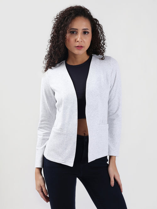 WHITE MELANGE FRONT OPEN BLAZER