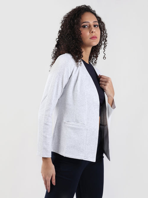 WHITE MELANGE FRONT OPEN BLAZER