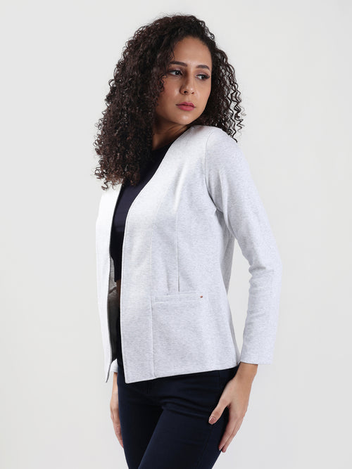 WHITE MELANGE FRONT OPEN BLAZER