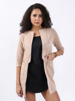 BEIGE SUEDE LONGLINE CARDIGAN