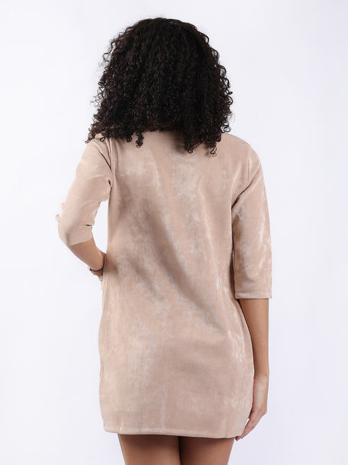 BEIGE SUEDE LONGLINE CARDIGAN