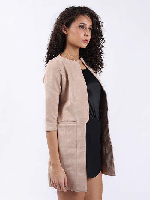 BEIGE SUEDE LONGLINE CARDIGAN