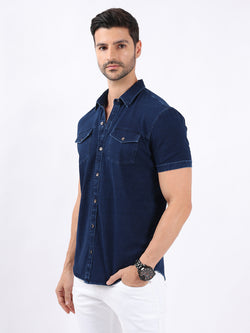 CLASSIC DARK DENIM KNIT SHIRT