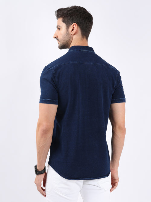 CLASSIC DARK DENIM KNIT SHIRT