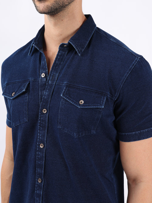 CLASSIC DARK DENIM KNIT SHIRT