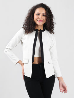 WHITE MANDARIN COLLAR FRONT OPEN BLAZER