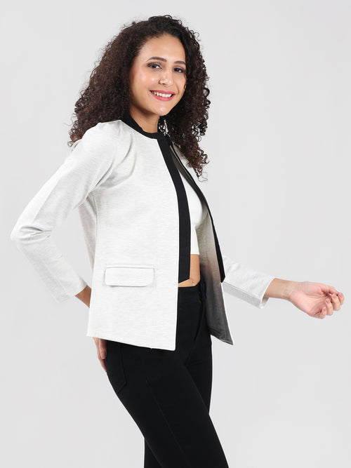 WHITE MANDARIN COLLAR FRONT OPEN BLAZER