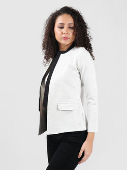 WHITE MANDARIN COLLAR FRONT OPEN BLAZER