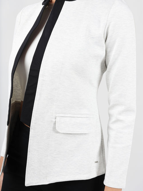 WHITE MANDARIN COLLAR FRONT OPEN BLAZER