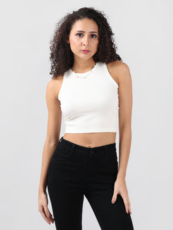 WHITE RIBBED CROP TANK TOP