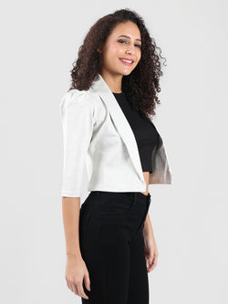 WHITE OVERLAP CROP SHRUG