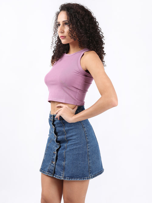 LILAC RIBBED CROP TANK TOP