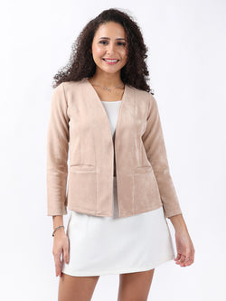 BEIGE SUEDE FRONT OPEN BLAZER