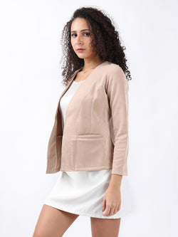 BEIGE SUEDE FRONT OPEN BLAZER