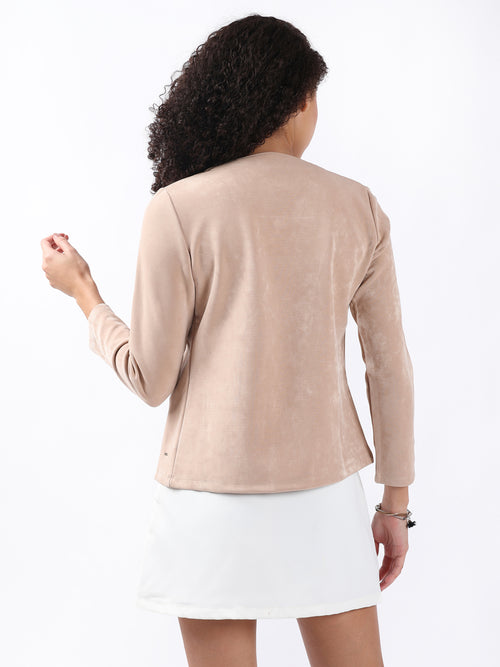 BEIGE SUEDE FRONT OPEN BLAZER