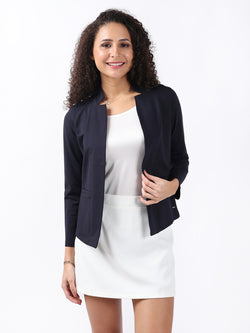 NAVY HIGH NECK FRONT OPEN BLAZER