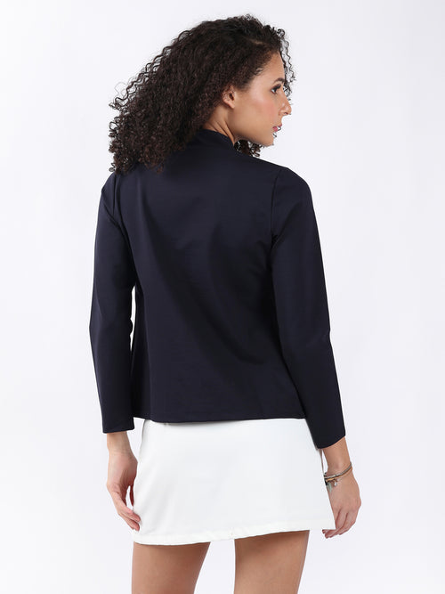 NAVY HIGH NECK FRONT OPEN BLAZER