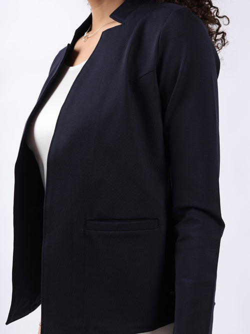 NAVY HIGH NECK FRONT OPEN BLAZER