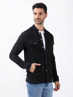 MANDERIN COLLAR BLACK DENIM JACKET