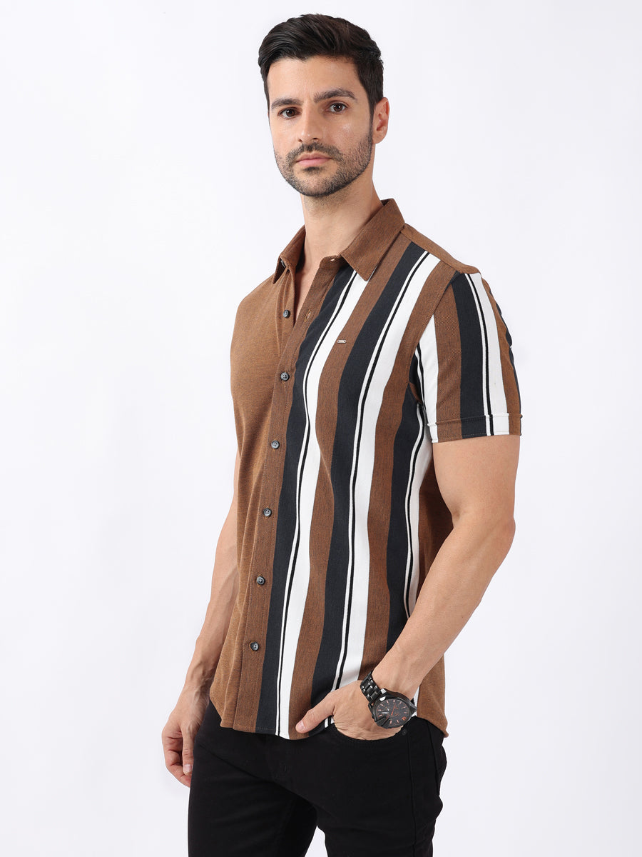 Camel and black striped top best sale