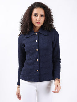 COLLARED NECK FULL SLEEVE KNIT SHIRT