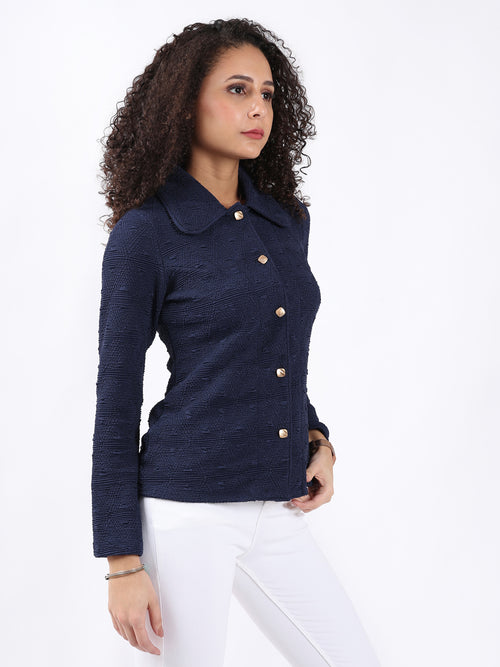 COLLARED NECK FULL SLEEVE KNIT SHIRT