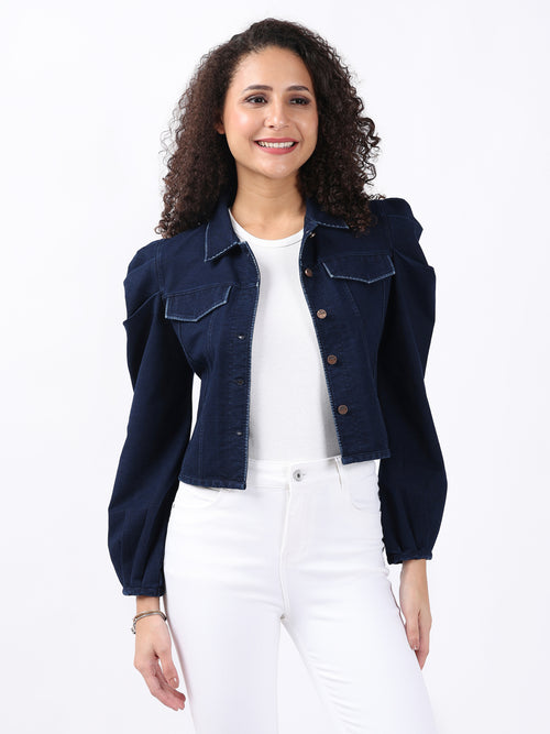 PUFF-SLEEVED BLUE DENIM JACKET