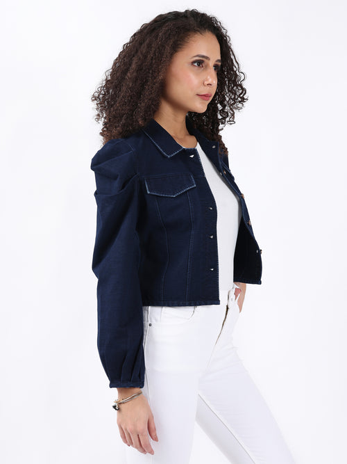 PUFF-SLEEVED BLUE DENIM JACKET