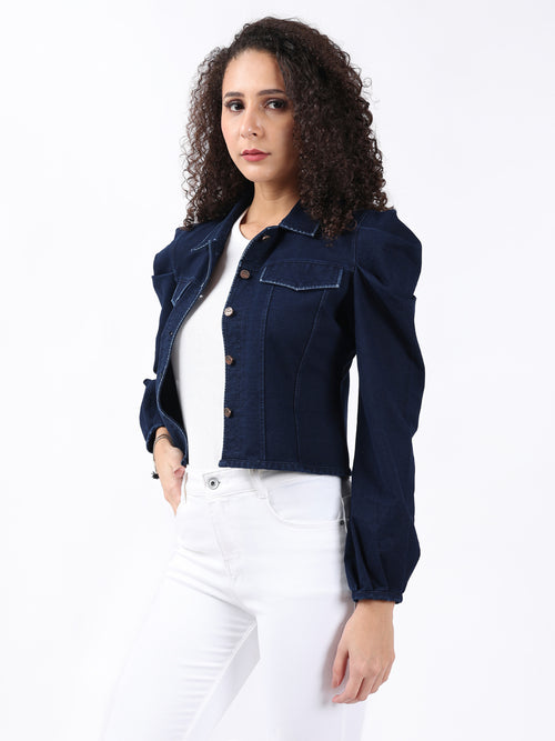 PUFF-SLEEVED BLUE DENIM JACKET