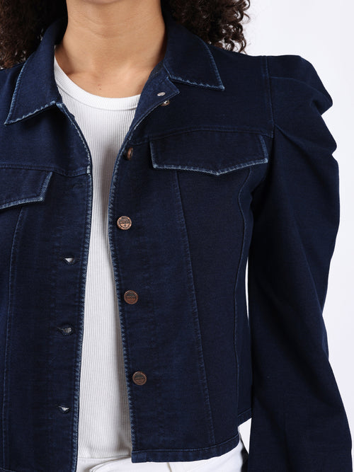 PUFF-SLEEVED BLUE DENIM JACKET