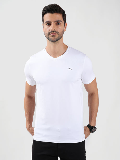 WHITE V-NECK LIGHT WEIGHT T-SHIRT