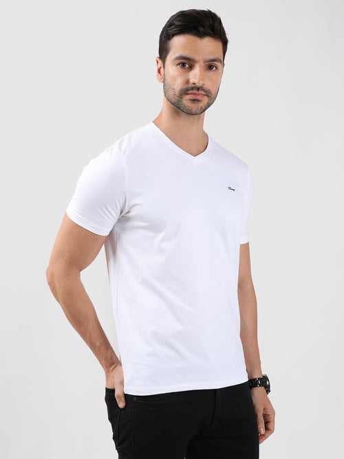 WHITE V-NECK LIGHT WEIGHT T-SHIRT