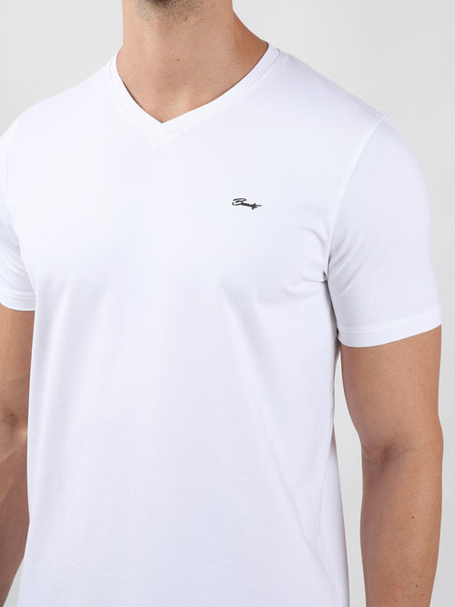 WHITE V-NECK LIGHT WEIGHT T-SHIRT