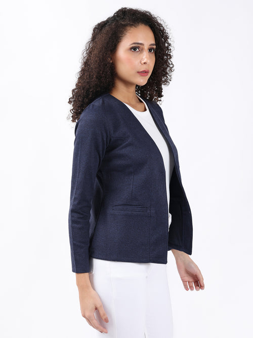 INDIGO MELANGE FRONT OPEN BLAZER