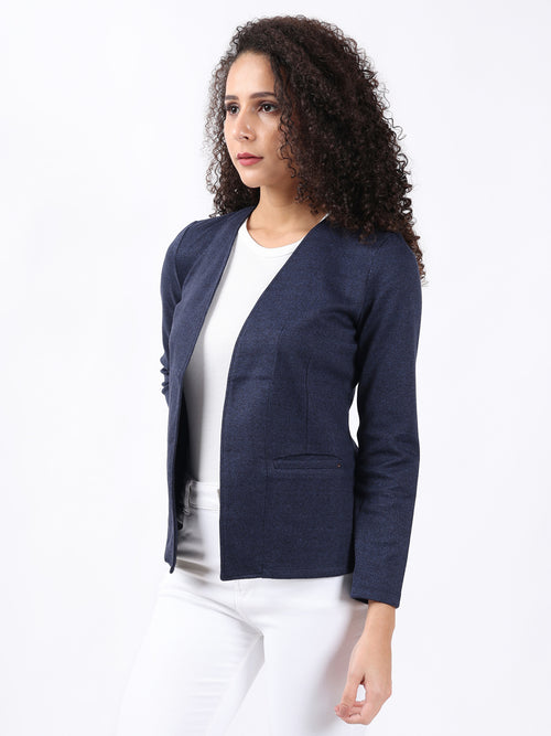 INDIGO MELANGE FRONT OPEN BLAZER