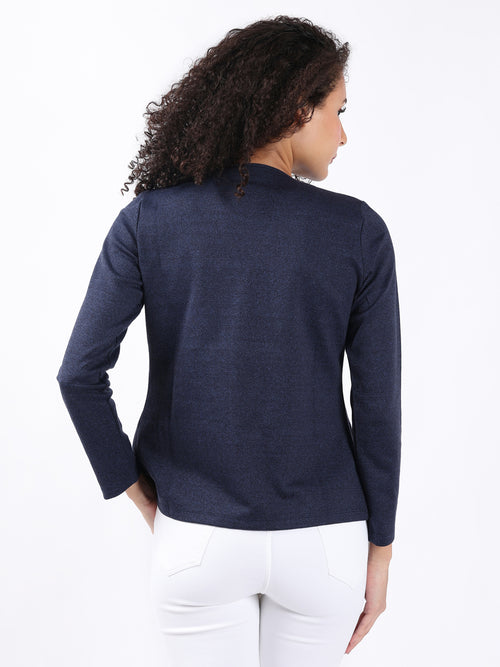 INDIGO MELANGE FRONT OPEN BLAZER