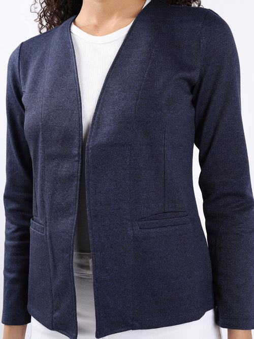 INDIGO MELANGE FRONT OPEN BLAZER