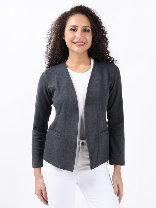 DARK GREY MELANGE FRONT OPEN BLAZER