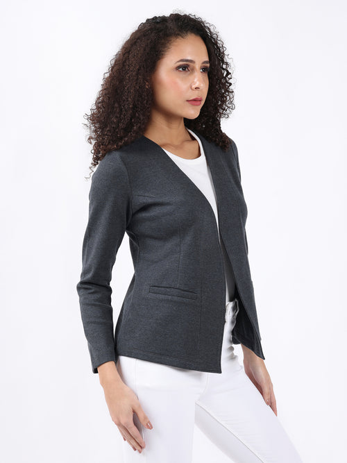 DARK GREY MELANGE FRONT OPEN BLAZER