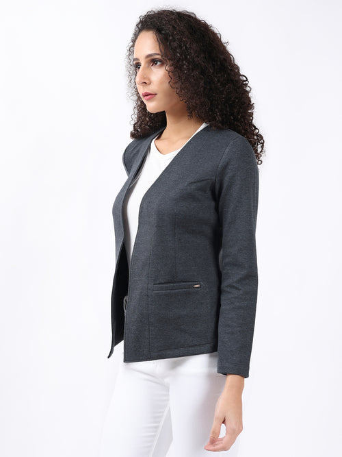 DARK GREY MELANGE FRONT OPEN BLAZER