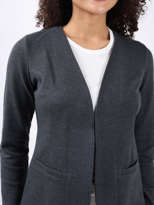 DARK GREY MELANGE FRONT OPEN BLAZER