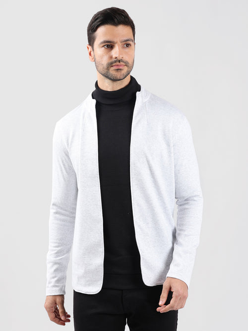 WHITE JACQUARD KNIT LIGHTWEIGHT CARDIGAN