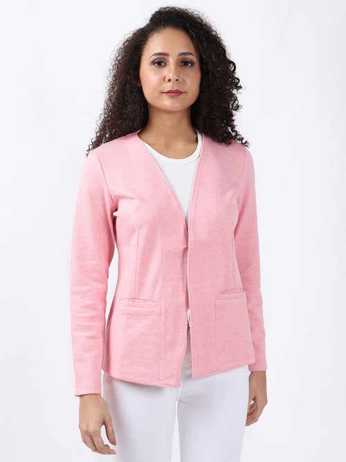 PINK MELANGE FRONT OPEN BLAZER