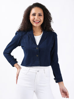 MARQUEE CROP BLUE DENIM BLAZER