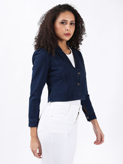 MARQUEE CROP BLUE DENIM BLAZER