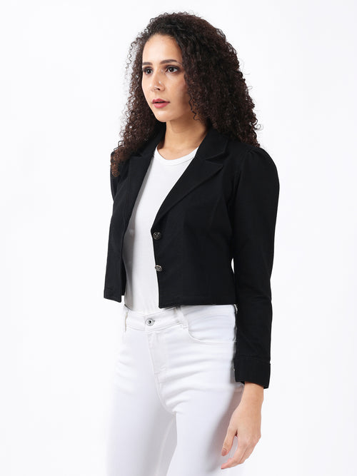 MARQUEE CROP BLACK DENIM BLAZER