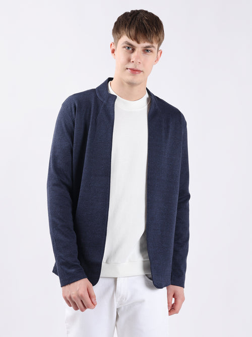 BLUE JACQUARD KNIT LIGHTWEIGHT CARDIGAN